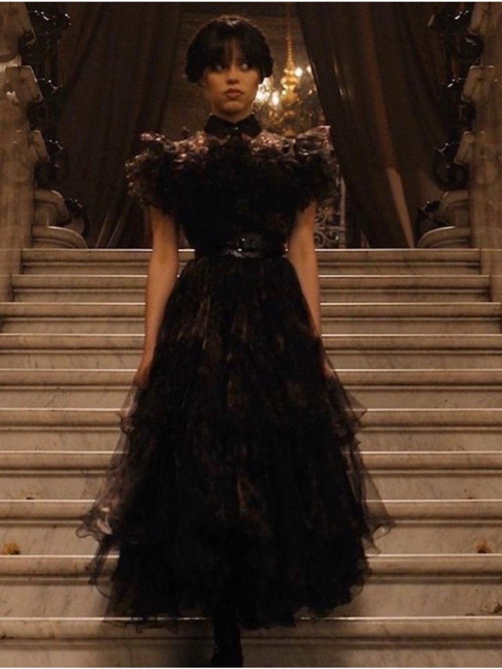 Black Ruffled Tulle Midi Dress